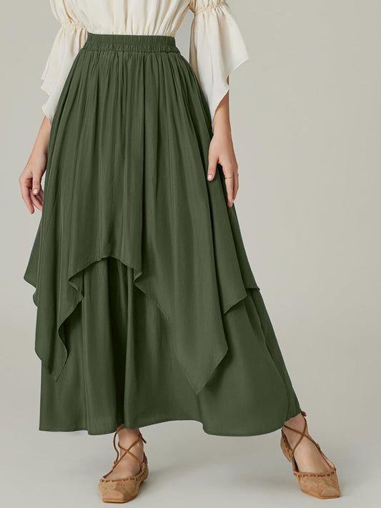 Smocked Waist Band Ruched Layered Skirt