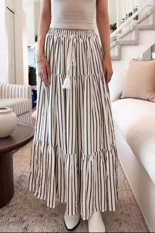 Tied Striped Maxi Skirt